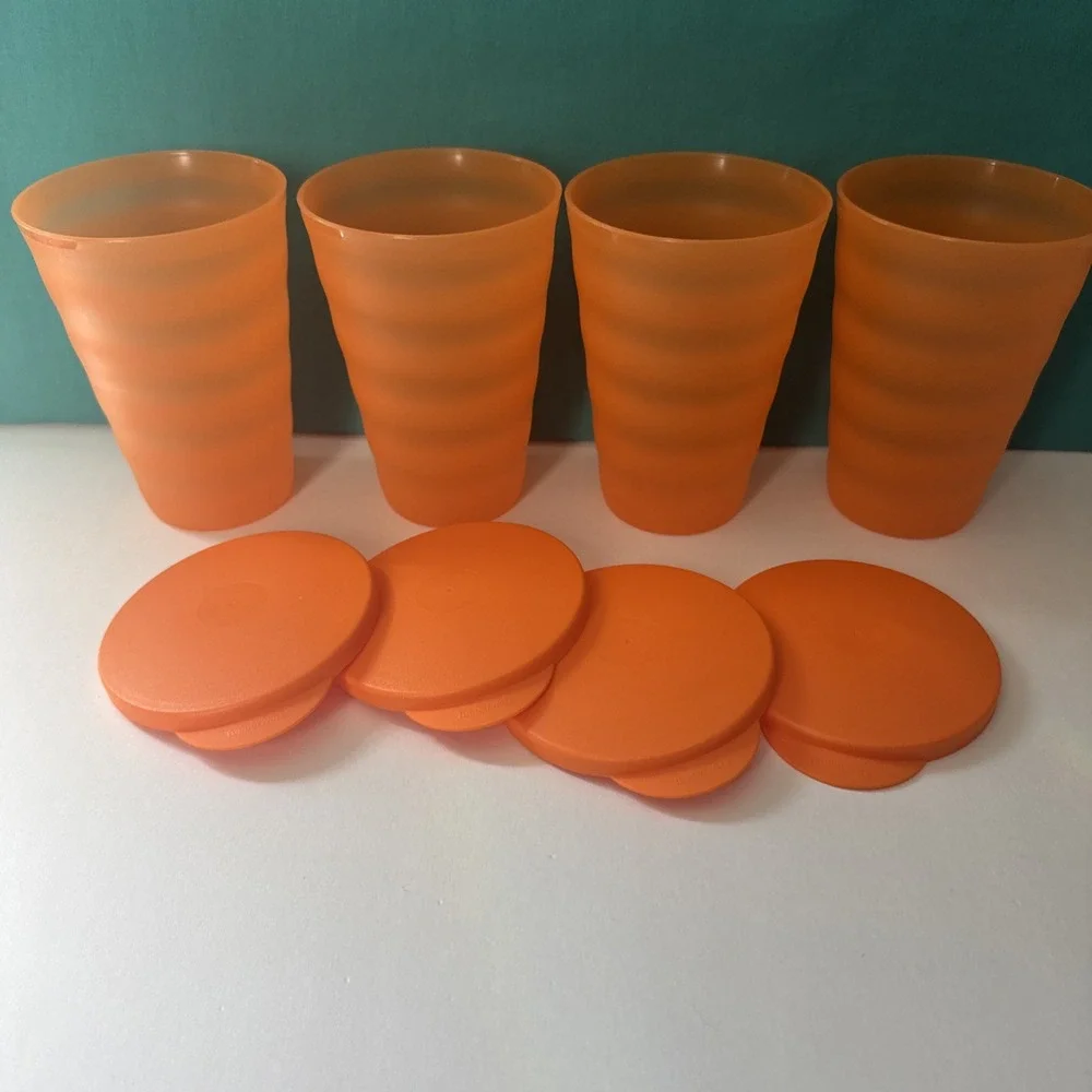 Tupperware Impressions Tumblers with Seals Large 16oz Orange Matching Seal New